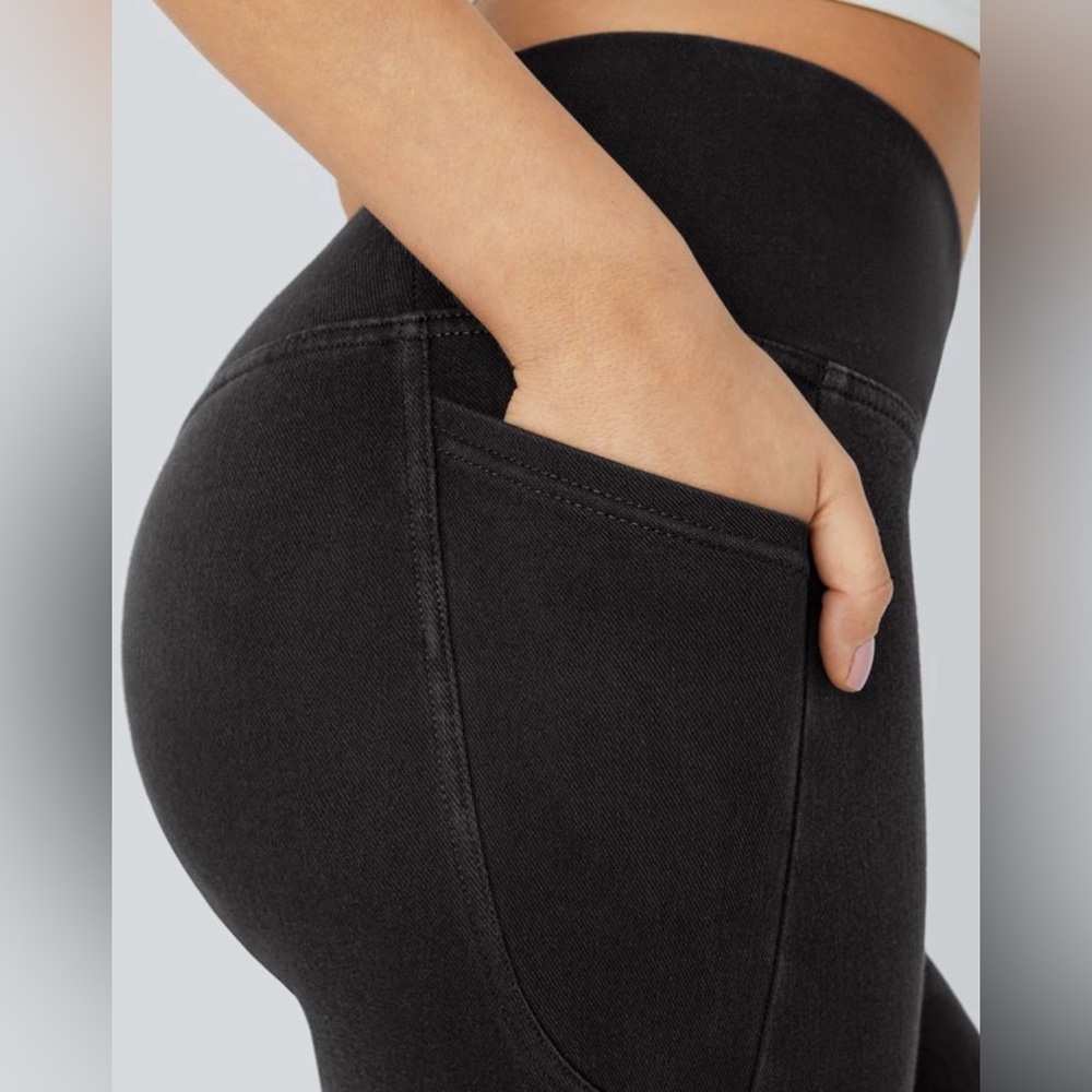 Halara Flex™ Crossover Pocket Denim Work Leggings in Black Denim Size M - Picture 6 of 16